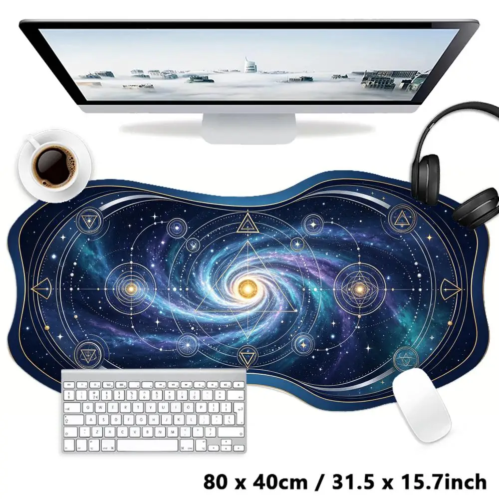 Creative Orange Mystic Sun Alchemy Desk Mat Thick Rubber Precision Tracking Special Shaped For Office Use