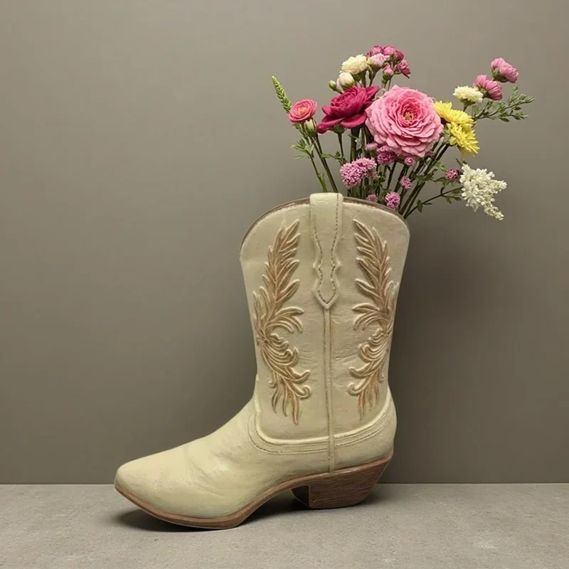 Vintage-Vase in Stiefelform aus Kunstharz, amerikanischer Country-Stil, Cowboy-Stiefel, Blumenbehälter, Heimdekoration, Wohnzimmer-Tischvase, Ornament – Detail 4