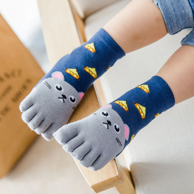 

3-12T Cute Boys Girls Five Fingers Toe Socks Kids Cartoon Animals Printed Cotton Short Cotton Socks