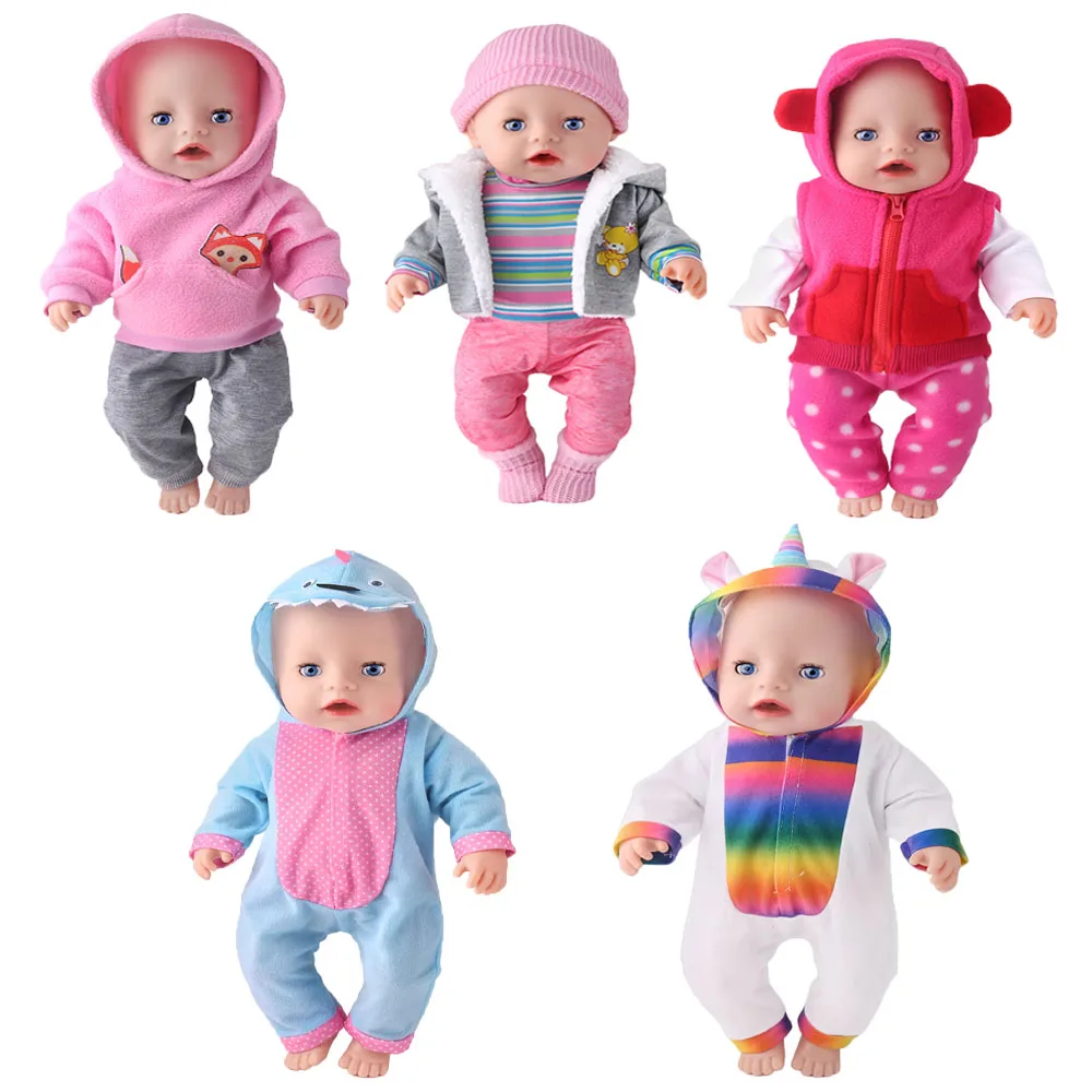 43cm Doll Clothing Casual Set Cute Animal Jumpsuit Sleepwear Fashionable Versatile Top and Bottom Pants Set Pink Gray High-End C