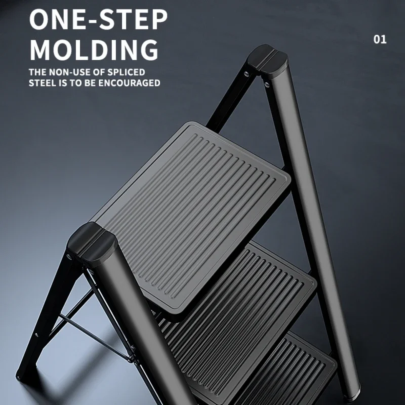 Folding 3-Step Ladder Sturdy Step Stool for Adults 330 lbs Capacity Wide Pedals Closet Stool Anti-Slip Step Stool