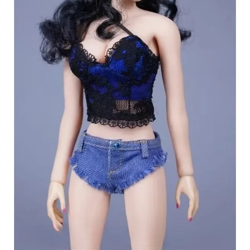 Colete de renda feminino sa029, escala 1/6, com calças jeans sem quadril, modelo de roupas de soldado para figura de ação de 12 ", corpo de boneca ph tbl