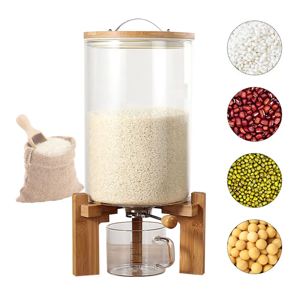 

Kitchen Storage 7.5L Rice Dispenser Grain Container Flour Cereal Storage Dry Food Glass Bottle With Valve