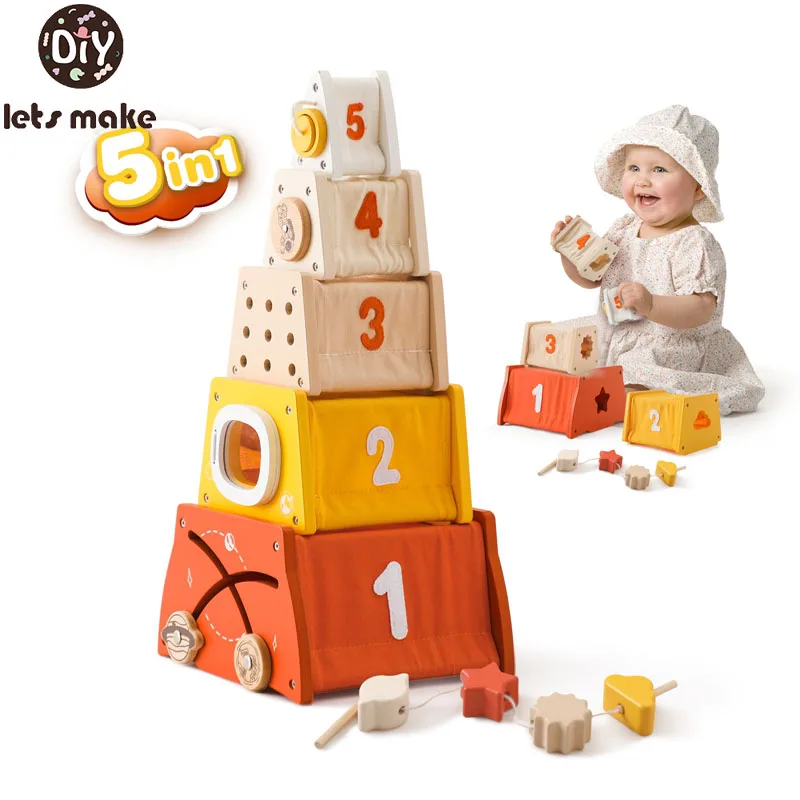 Kids Wooden Montessori Toys Threading Board Beech Wooden Educational Shape Matching Toy Stacking Blocks Puzzle Toy Baby Gifts