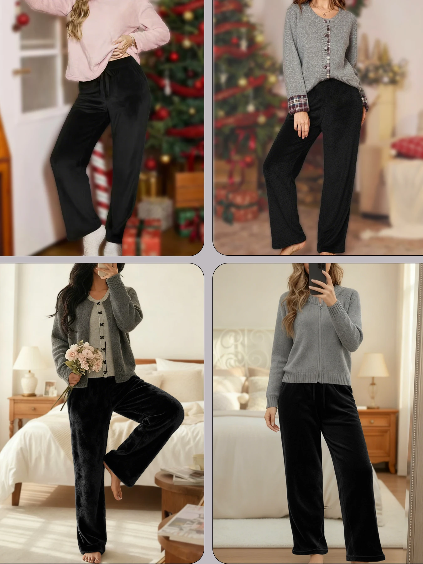 2 pezzi di pantaloni pigiama da donna in flanella super morbida. Pantaloni casual da casa per l'inverno