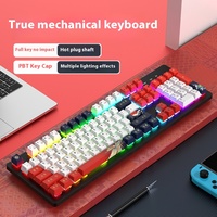 104-Key Mechanical Keycaps Wired - Gaming And E-Sports, Black Tea Red Switch, Silent Switch, Mahjong Tone, Hot-Swappable
