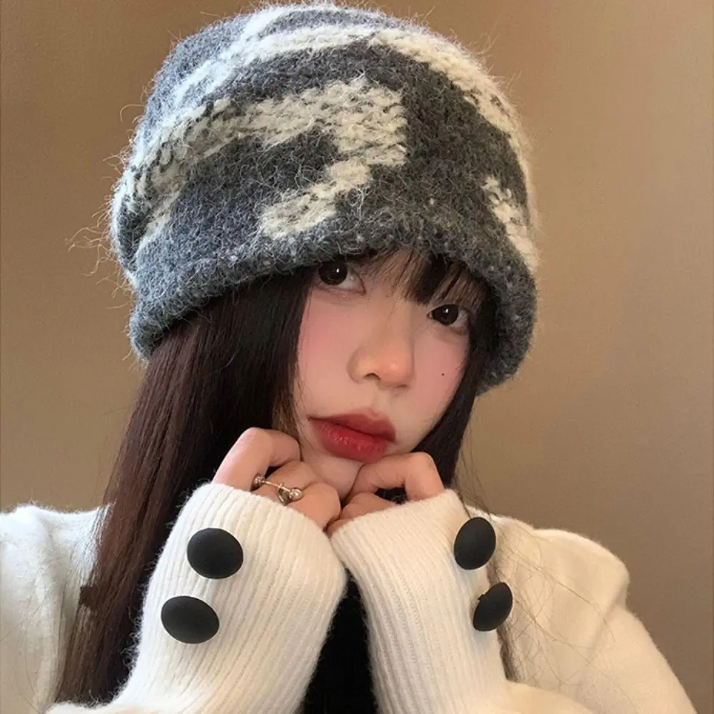 Damesmode Koude Bescherming Pluizige Mutsen Winter Warm Dikker Gebreide Muts Koudbestendig Sneeuwbestendig Garen Stapel Hoeden