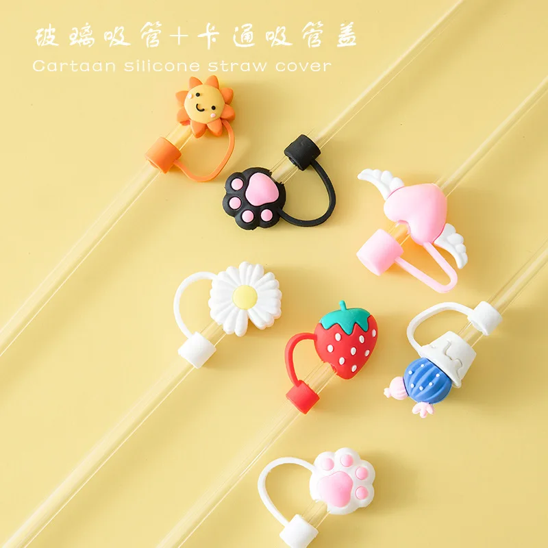 6-8mm Cute Cartoon Silicone Straw Tips Creative Straw Cover Drinking Dust Splash Proof Straw Plugs Sealing Tools Cup Accessories