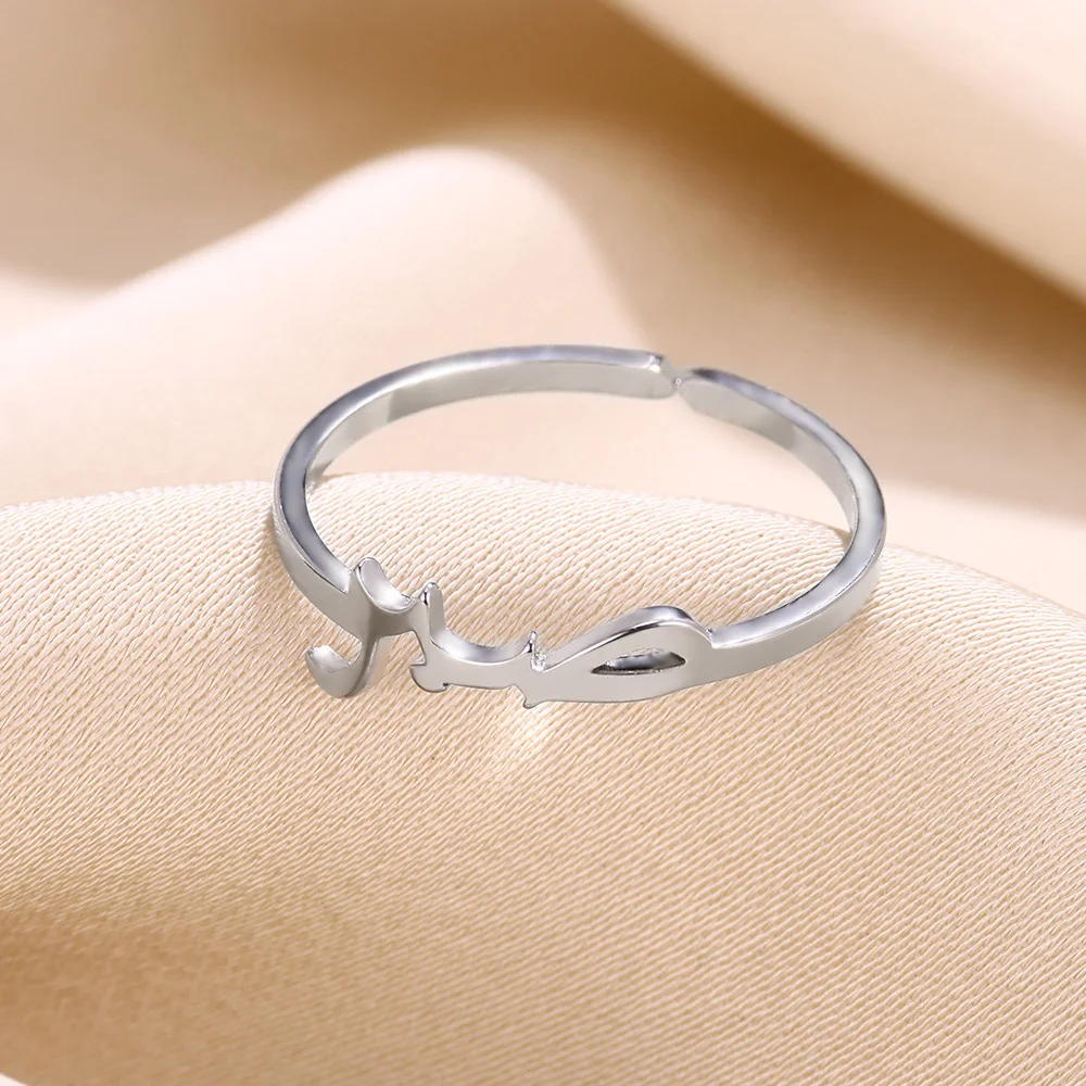 Arabic Alphabet Letter Rings For Women Boho Jewelry Stainless Steel Adjustable Patience Ring Best Friend Gifts Bague Femme 2024