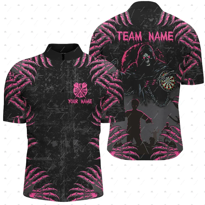 Custom Name Mesh Breathable Darts Skull Tiger Flame Graffiti Retro 3DPrint Harajuku Summer Short Sleeve Zip Polo Jersey Shirts R