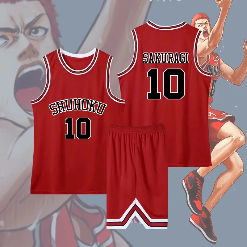 Sakuragi Hanamichi Cosplay Anime Slam Dunk Kaede Rukawa Jersey Shohoku School Basketbalteam Uniform Rood Zwart Wit Sportkleding