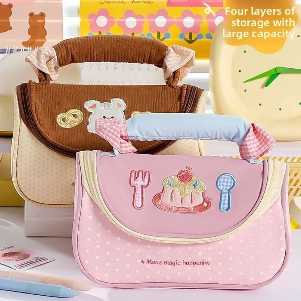 

Flowers Korean Style Stationery Bag Multi-layered Cartoon Puppy Cake Cute Pencil Case Aesthetic Desktop Storage Pencil Pouch
