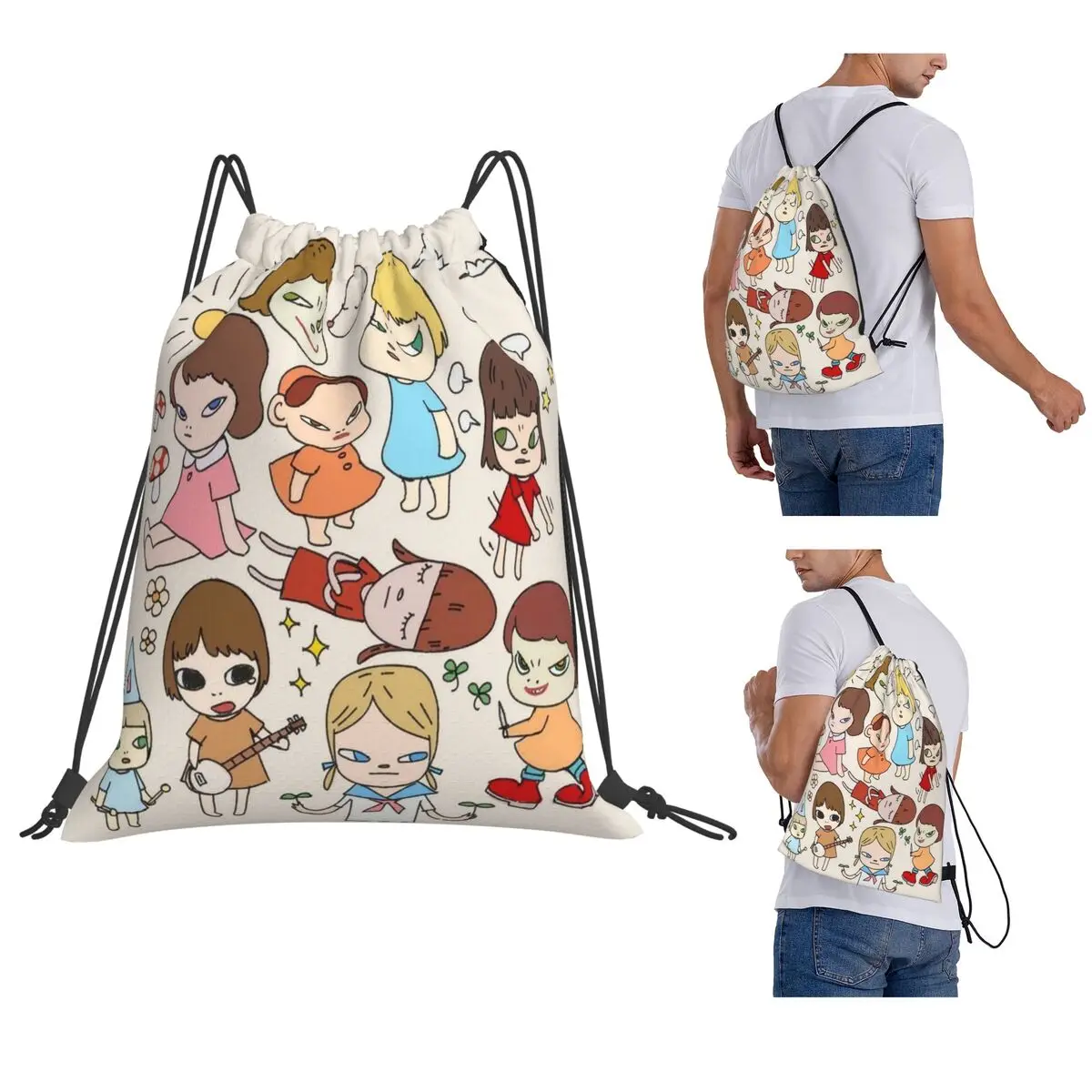 Yoshitomo Nara Backpacks Multi-function Drawstring Bundle Pocket Storage Bag Book Bags for Man Woman Students