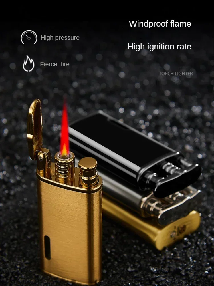 New Retro Metal Turbo Jet Lighter Butane Torch Cigarette Lighter Gas Windproof Petrol Lighter Smoking Accessories Men Cool Gift