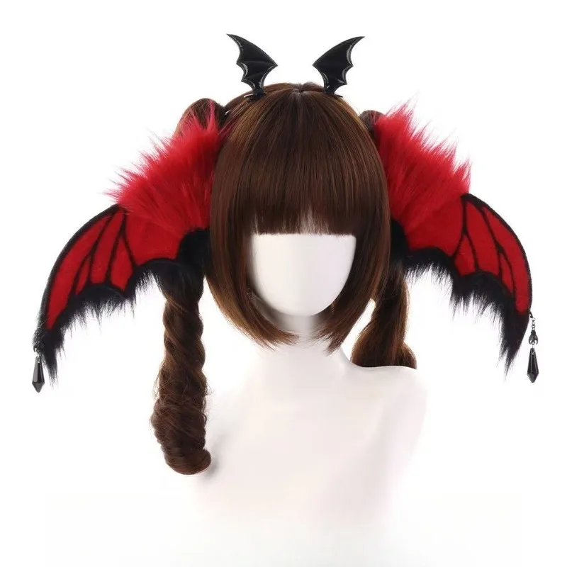 Faux Fur Wing Headband for Women, Plush Animal Ear Hair Hoop with Pendant,Halloween Party Cosplay Photo Props,Cute Furry Costume