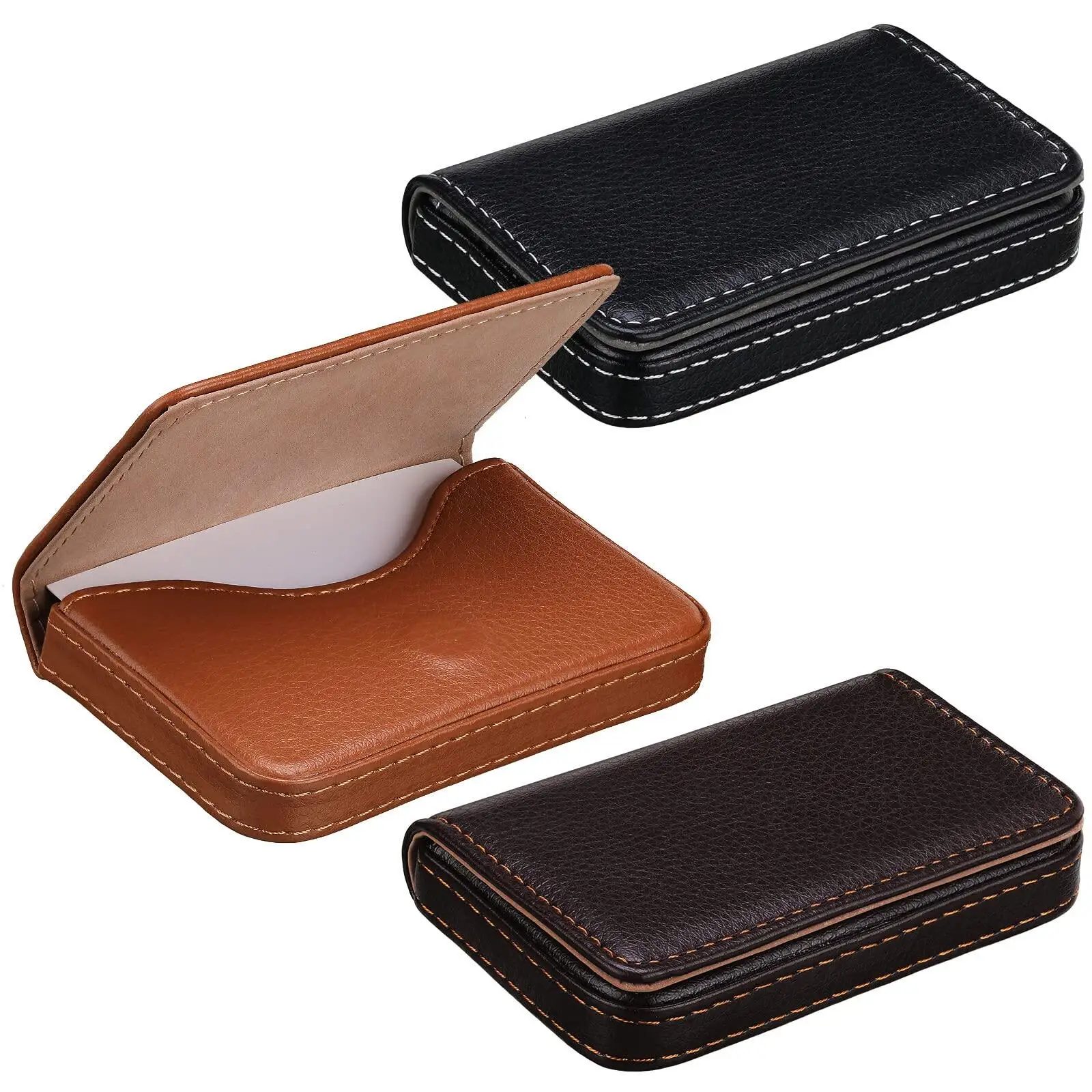 2PCS Men and Women Business Card Box Slim Formal Work Name Card Cases Quality Leather Small ID Credit Cards Holder Pouch