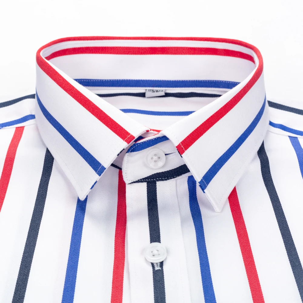 Men's Color Block Striped Wrinkle-Resistant Dress Shirt Long-Sleeve Regular-fit Hidden Button Collar Casual Pure Cotton Shirts