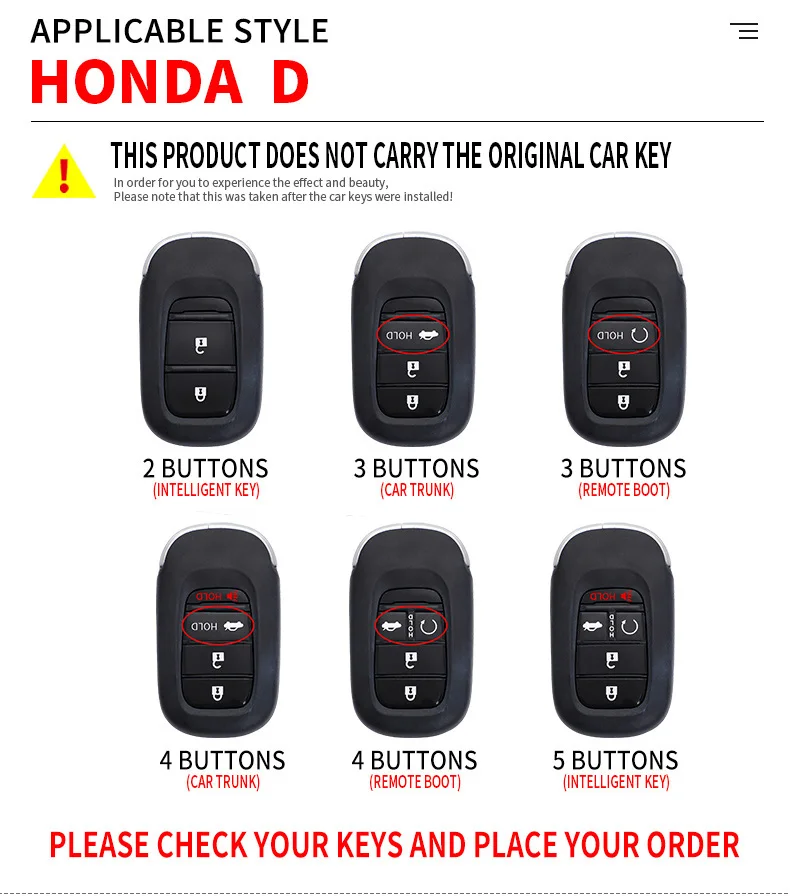 For Honda Civic Accord HR-V CR-V CRV 2021 2022 2023 5Buttons Auto Shell Fob Holder TPU Car Key Case Cover Keychain Accessories