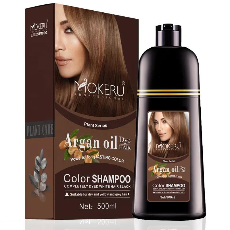 Mokeru Natural Organic Brown Hair Color Permanent Shampoo Long Lasting Black Dye for Women Men Covering White Gray Professional