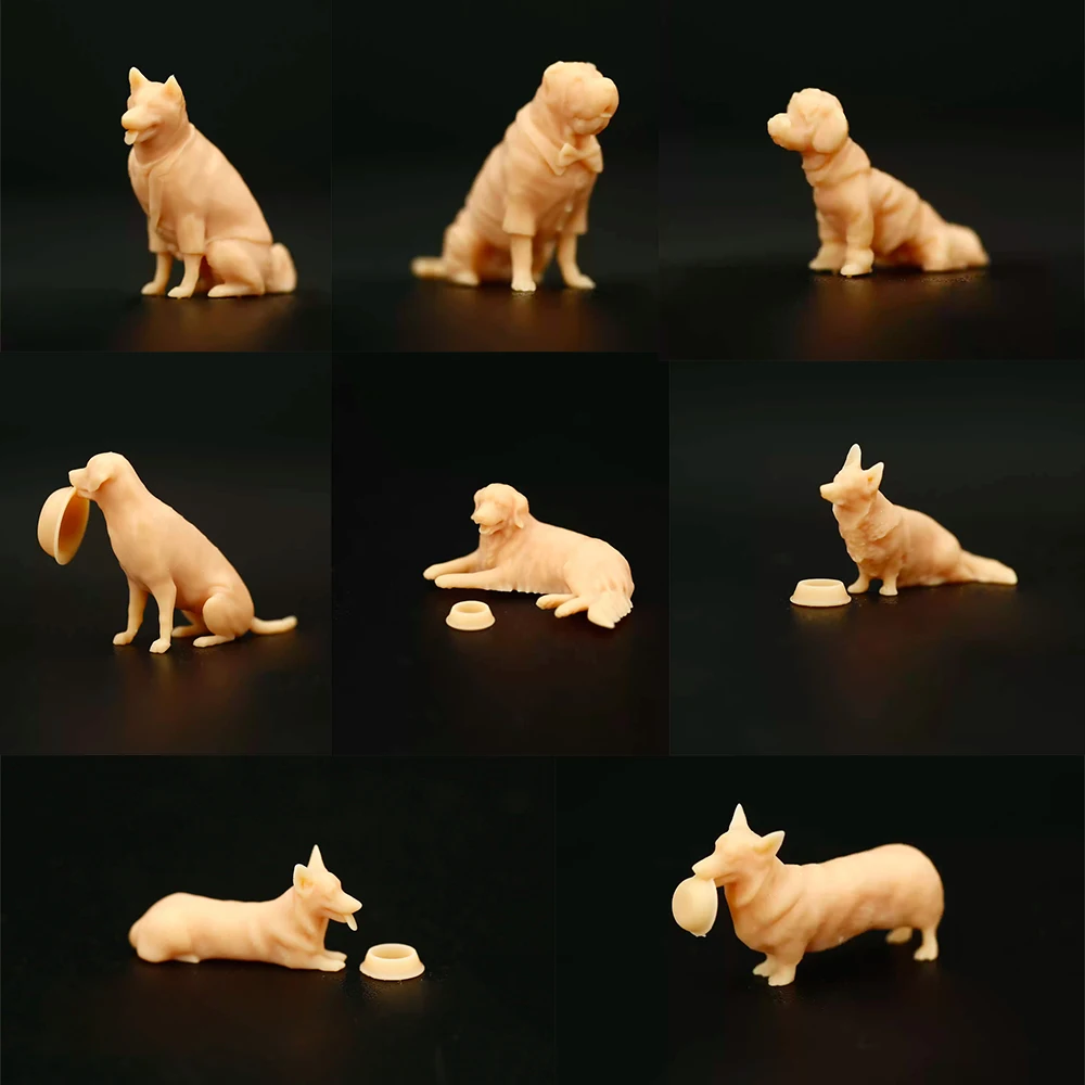 1/64 Golden Retriever Shiba Inu Precyzyjnie rzeźbiony biały model z żywicy dla dorosłych Ręcznie malowane rekwizyty Artisan Craft Display