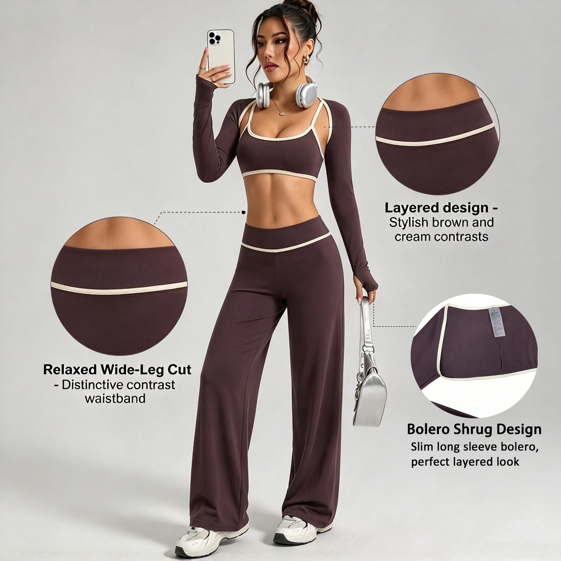 Womens Yoga Set Shoulder Long Sleeved Three Piece Set Beautiful Back Fitness Suit Outdoor Running Sportswear For Wearing Outside
