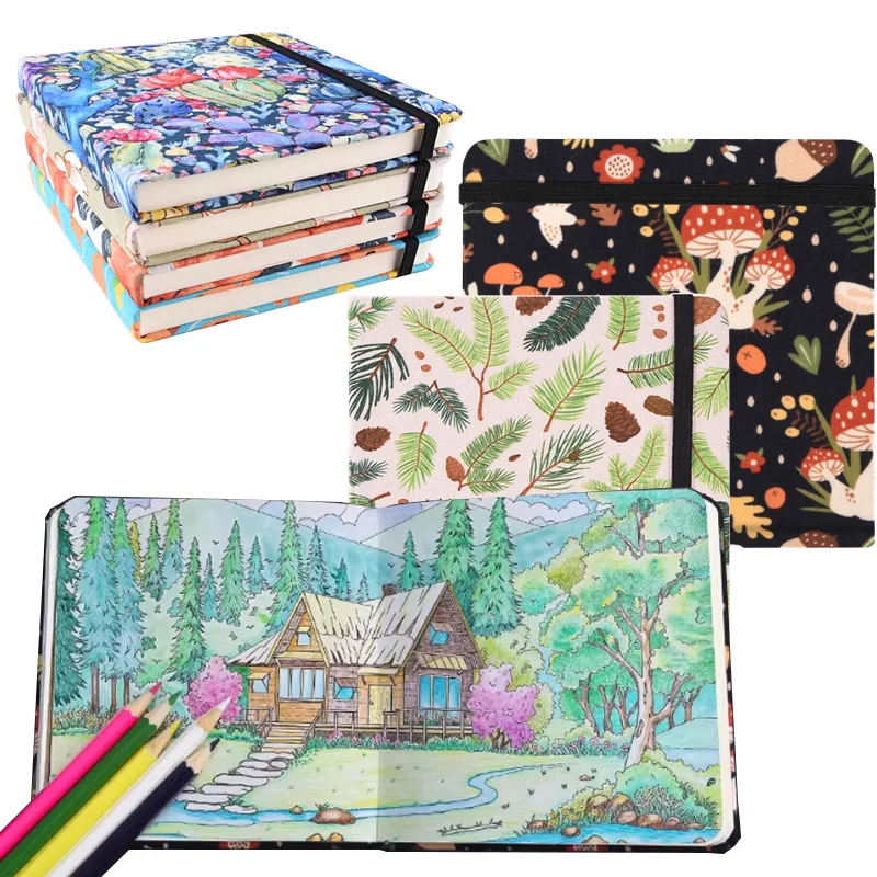 13x13cm Sketchbook 96 Sheets/192 Pages Fabric Cover Both Sides Can Created for Painting Graffiti Travel Sketching