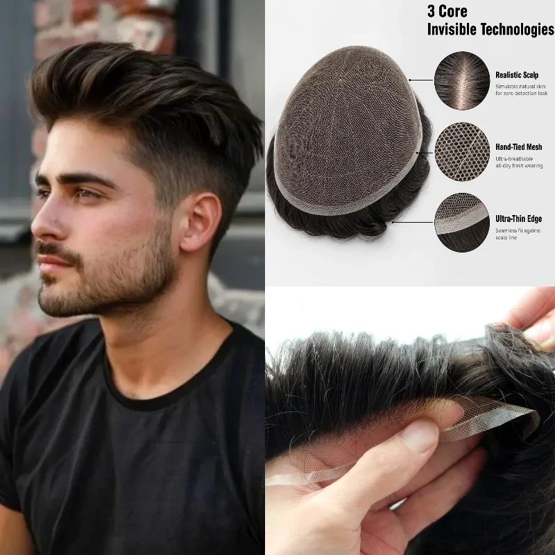 Human Hair Full Lace Base Men Hair System 7x9 Hand-Tied In Stock 72H Ship Wholesale Dropship Mens Toupee