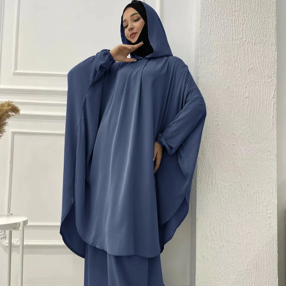 Eid com capuz abaya 2 peça conjunto longo hijab khimar muçulmano vestido feminino oração jilbab ramadan vestido abayas saia define roupas islâmicas