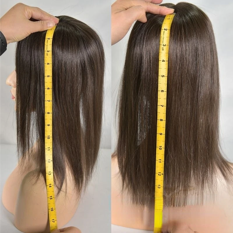 Hand Tied Human Hair Topper For Women Mono Pu Base 4x6inch 14inch Middle Part High Temperature Resistant