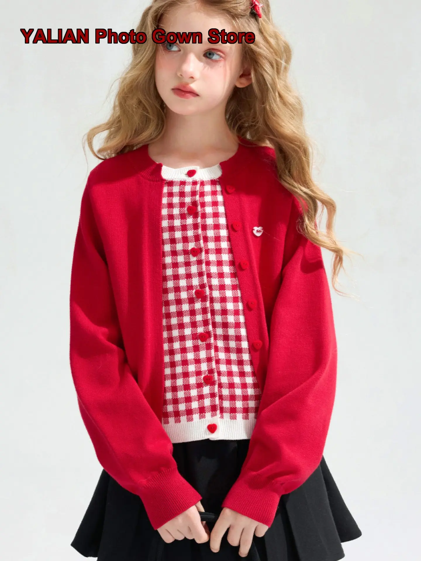 Zhimu Girls Fake Two-Piece Autumn 2026 Knit Jacket for Teenagers Kids