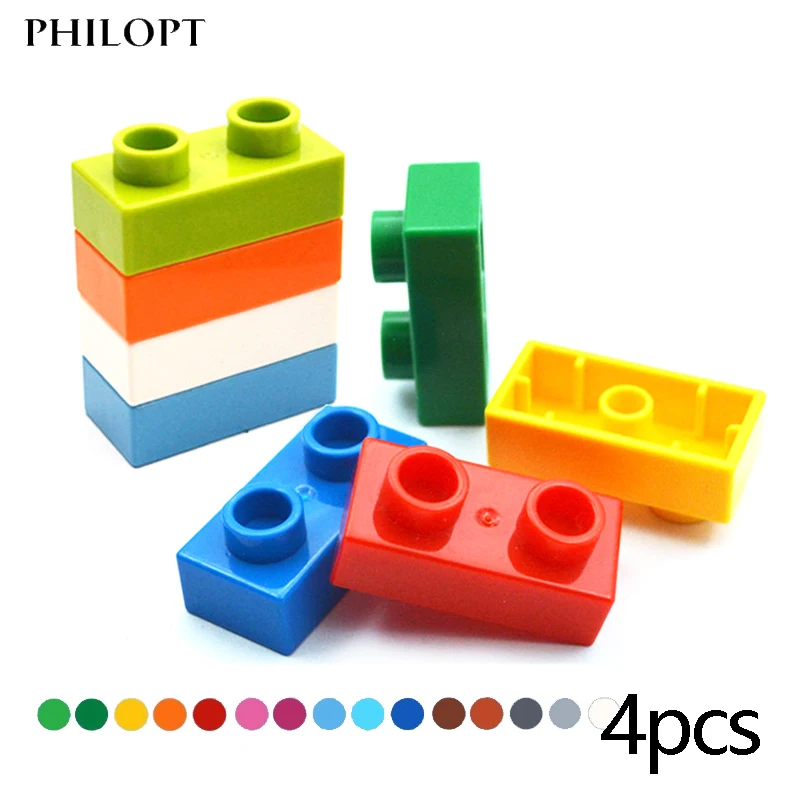 4pcs DIY Large Building Block Bricks Thin 1X2 Bricks Big Size Assembled Accessories Bulk Part Enlighten Brick Children Toys