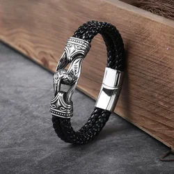 Never Fade Rock Viking Charm Letter Bracelet Men's Stainless Steel Mesh Chain Punk Bracelets Biker Jewelry