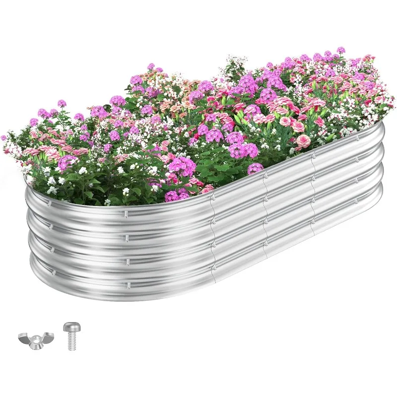 

6x3x1ft 2-Style Modular Galvanized Raised Garden Bed Kit, 2-in-1 Metal Oval Planters for Outdoor Plants with Safety Edging, Larg