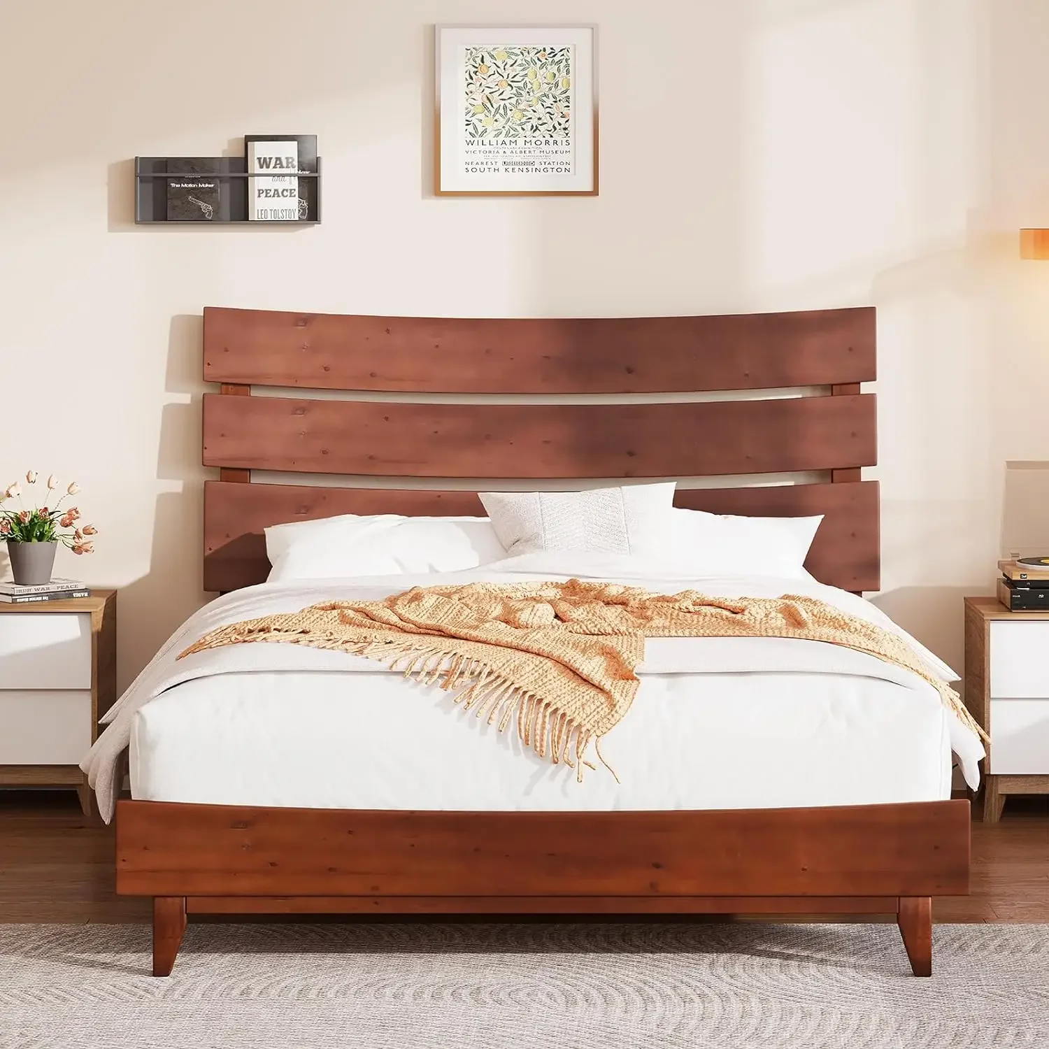 

Solid Wood Platform Bed Frame with Wooden Headboard, No Box Spring Needed, Easy Assembly, Modern