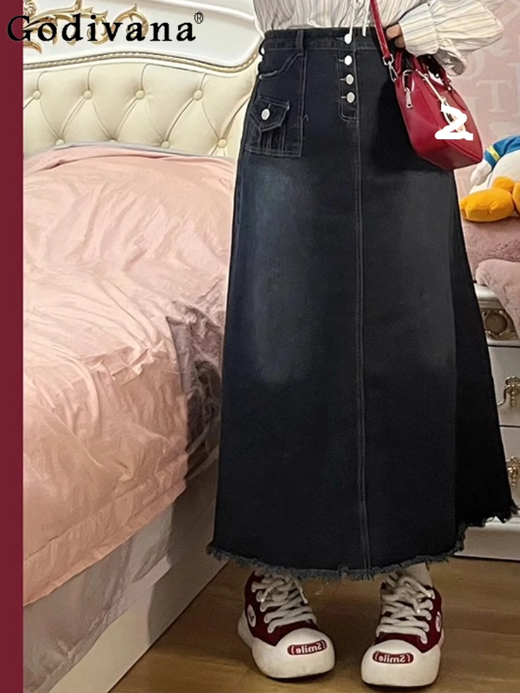 

Large Size 2XL-6XL Retro Blue American Spring Autumn New Denim Skirt Women Fashion Loose Leisure High Waist Versatile Skirts