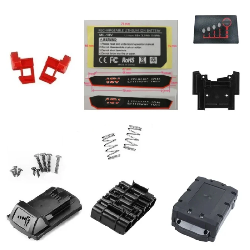 For M18 Li-ion Battery Plastic Case 5X18650 Box Shell For Milwaukee 18V 3Ah Label Lithium Battery Pack Housing Spring Key Screw