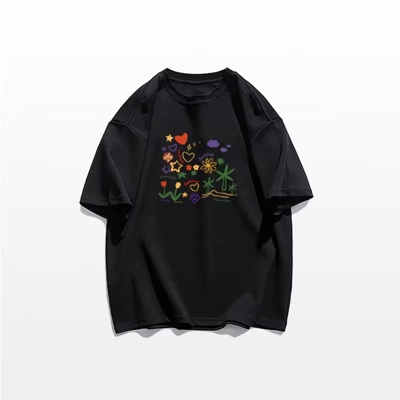 

Motorcycle 2025 new women's T-shirt short-sleeved cotton T-shirt loose version plus size top round neck decoration