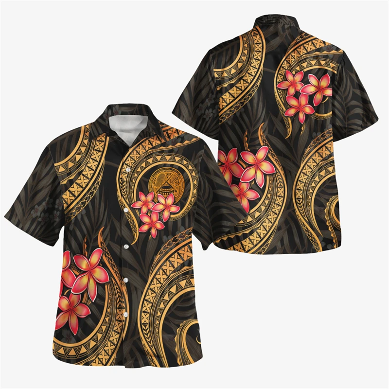 3D Print Short Sleeve Beach Shirt Foe Men Tribal Islanders Polynesian Clothing Casual Mens Button Up Shirts Tops Clothes