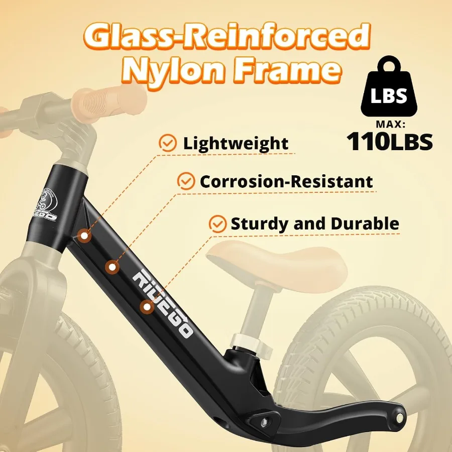 14インチバランスバイク（2～6歳向け）軽量自転車、調節可能なシート付き、空気入りゴムタイヤ、乗用玩具、誕生日プレゼント