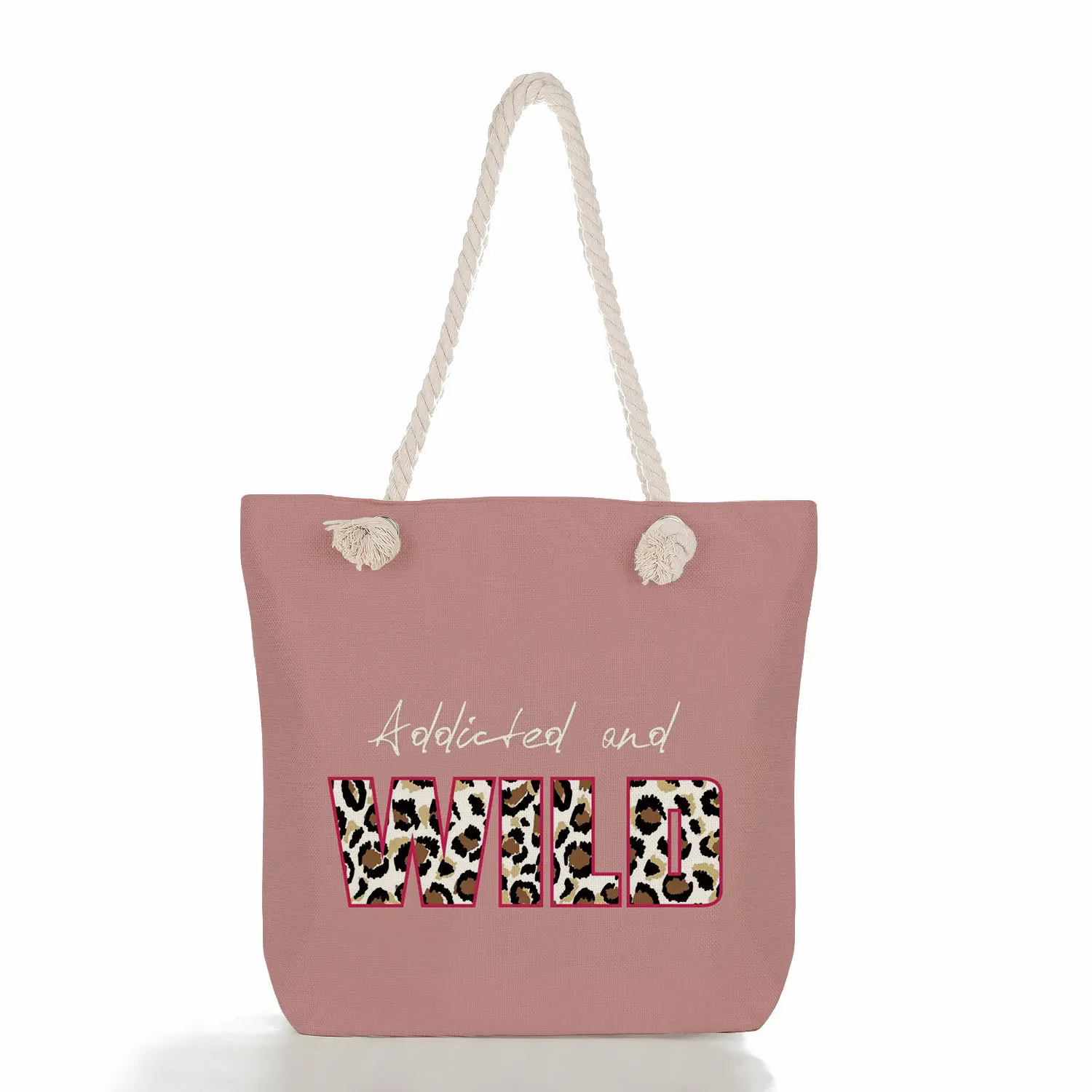 Tote in tela con stampa leopardata Eco Shopping Bag tasca con cerniera Love Heart New York Slogan Twist tracolla A-Z alfabeto all'ingrosso