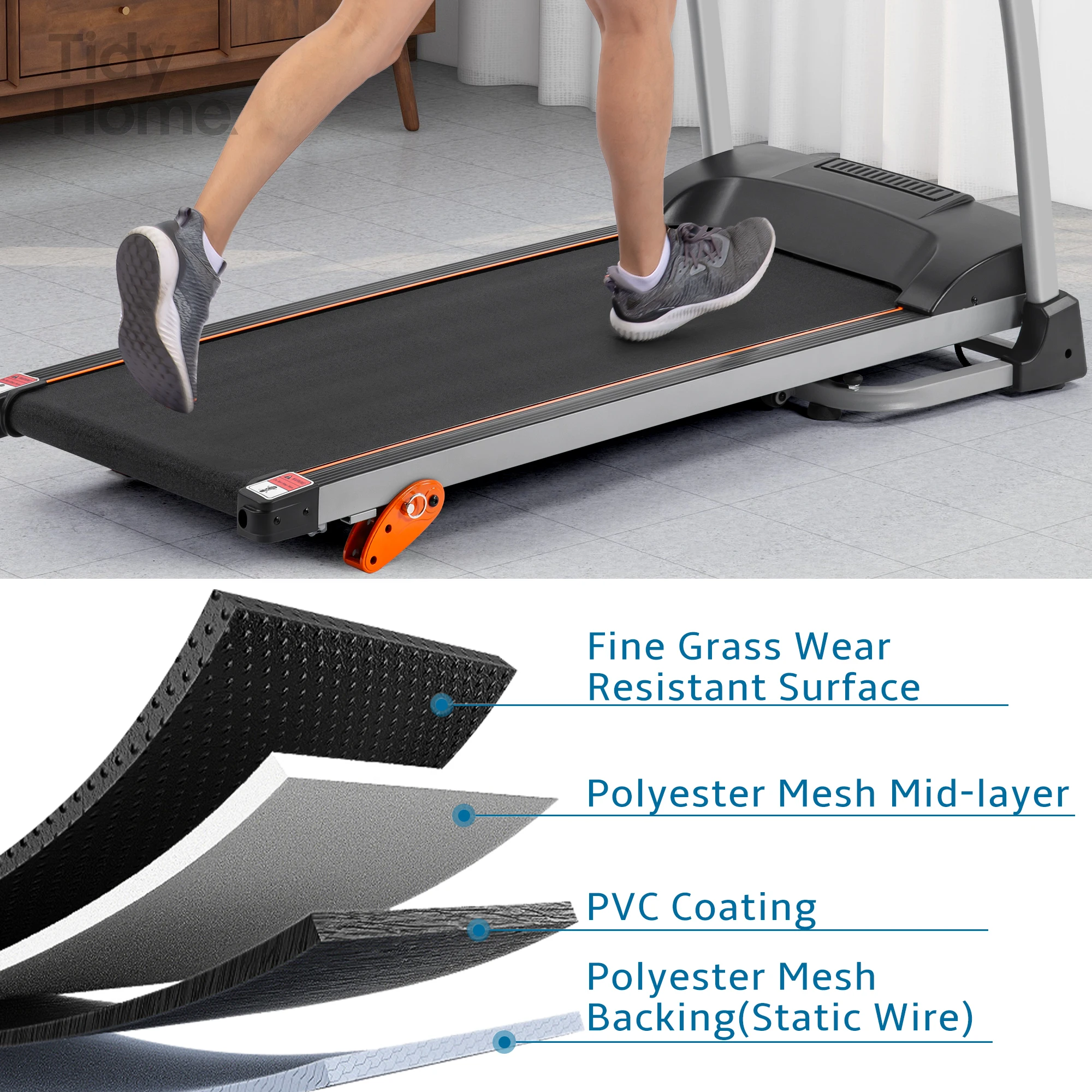 Easy to Folding Treadmill for Home Use, 2.5HP Electric Running,Jogging & Walking Machine with Device Holder & Pulse Sensor,black