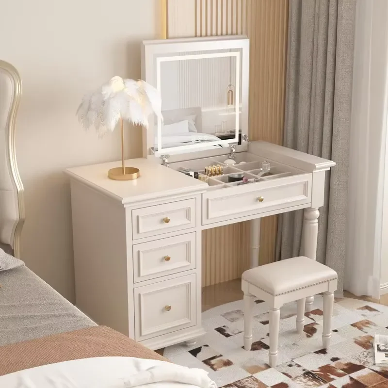 American-style Flip-top Dressing Table Storage Solid Wood Modern Design for Small Apartments Bedroom Integrated Makeup