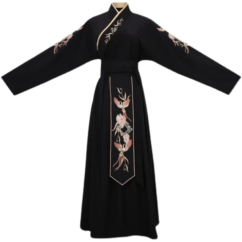 Chinese Style Handsome Large Size Men Heavy Industry Embroidery Xuanniao Black Hanfu Young Master Martial Arts Style Men Ancient