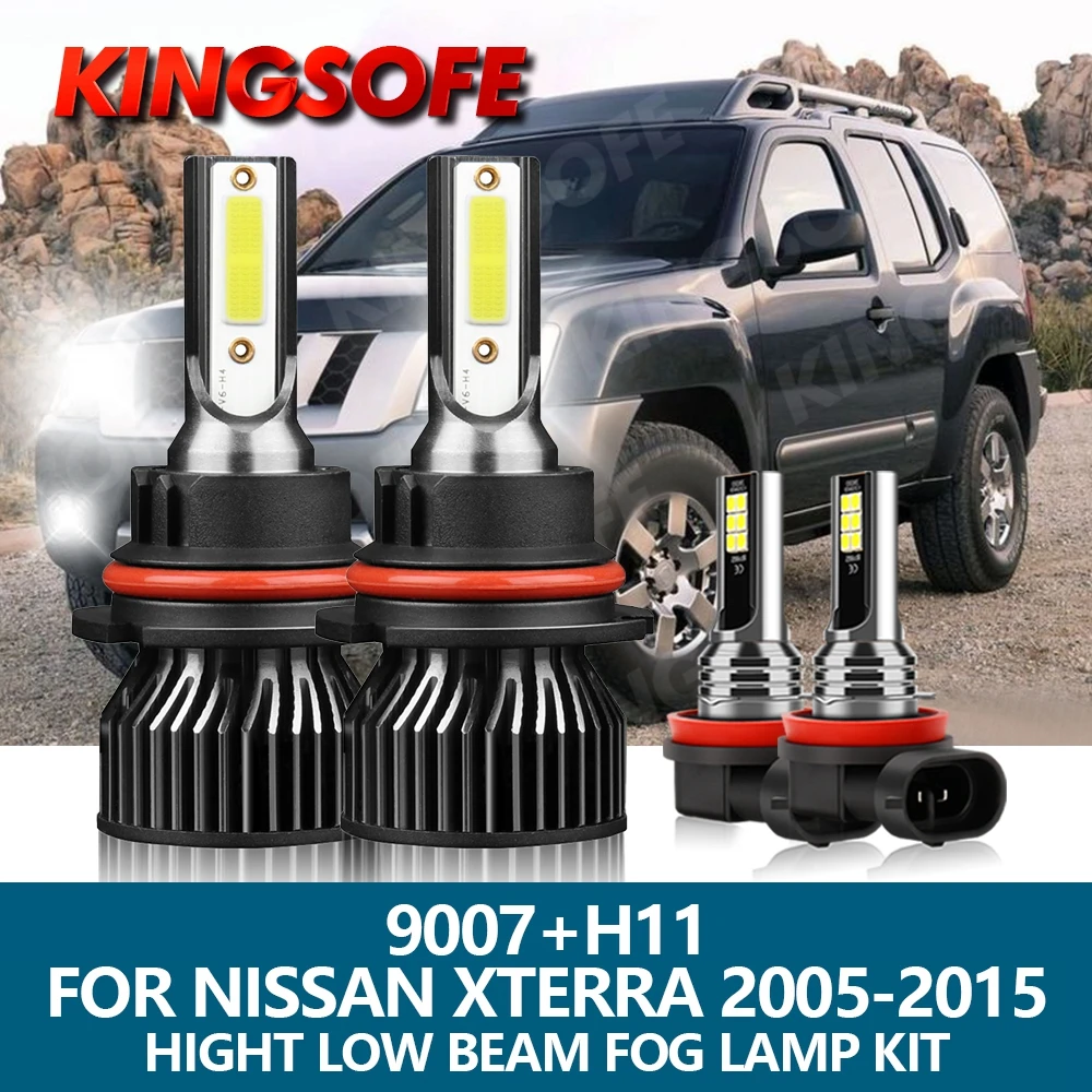 

4Pcs LED Headlight 9007 H11 Car Light 12000LM 72W 6000K COB Chips Hight Low Beam Bulbs Fog Lamp Kit For Nissan Xterra 2005-2015