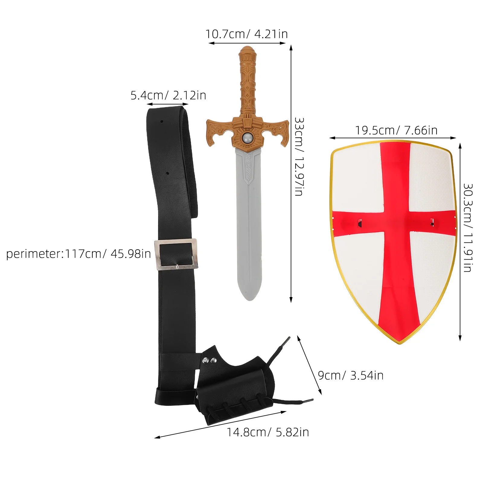 Shield Sword Belt Medieval Knight Costume Set - Complete Lightweight Accessories for Men Women Halloween Cosplay