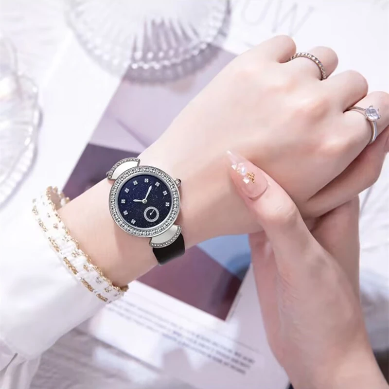 DUGARY Fashion quartz watch blue for women 33mm Waterproof luminous crystal brand Wristwatch Japanese movement clock new