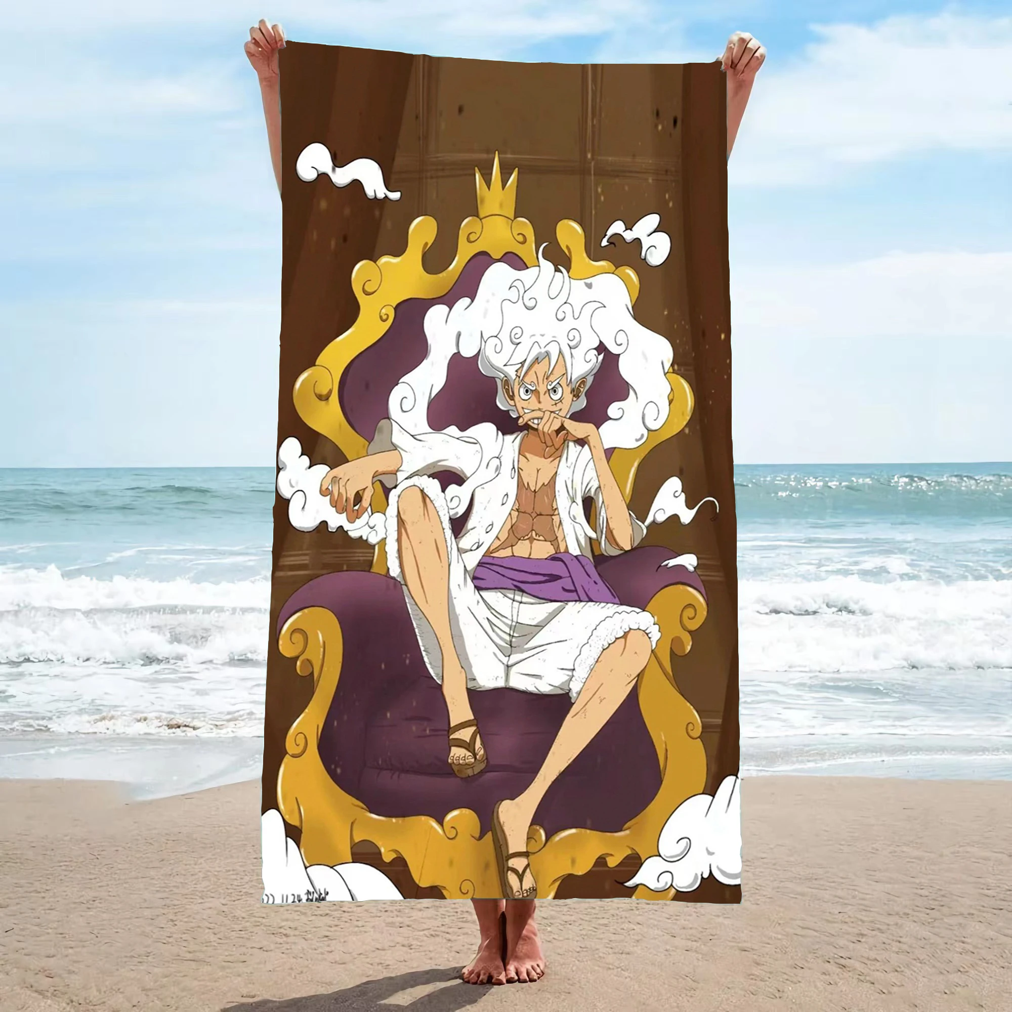 Cartoon Beach Towels Monkey D Luffy Gear 5 Quick Dry Microfiber Fashionable Exquisite Girl Cute Children Soft Skin-Friendly