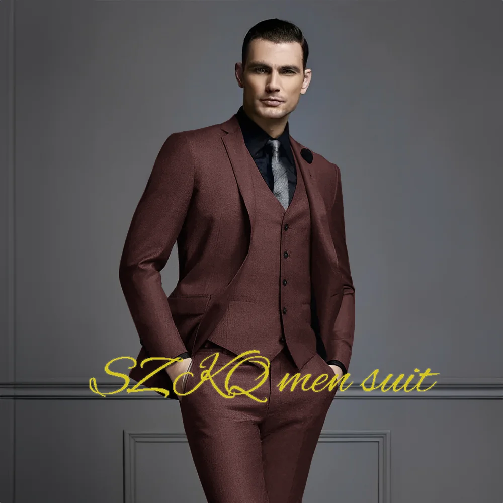 Formal Men\'s Suit Wedding Tuxedo Elegant Male Jacket Pants Vest Tie Three-piece Set Slim Outfit XS-5XL