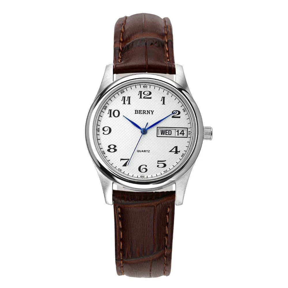 BERNY Female Quartz Watch Leather Ladies Clock Luxury Brand Day Top Calenda Fashion Ladies Wristwatch For Women Waterproof 3ATM