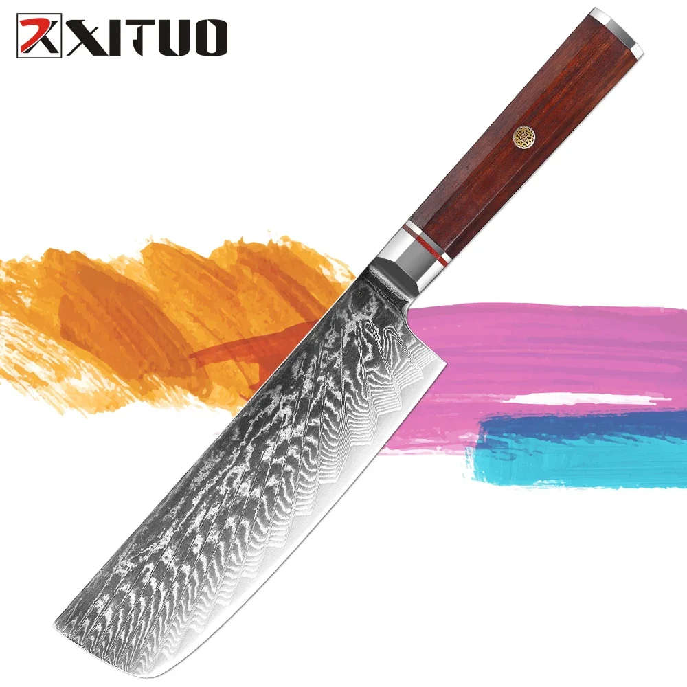 

Damascus Steel Nakiri Knife 7 Inch Damascus Japan Vegetable Knife Multipurpose Asian Kitchen Chef Knife Sharp Cleaver Knives